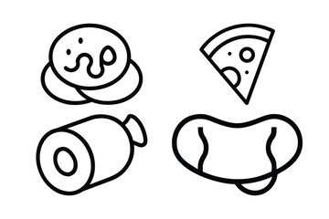 Fastfood Icons Set Including Pizza And Sausage, Delicious Meal