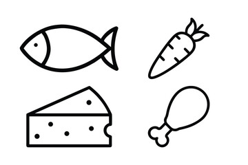 Fish, Carrot, Cheese And Chicken Line Icons Set