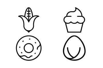 Sweet Treats And Corn Icon Set, Delicious Food Vector