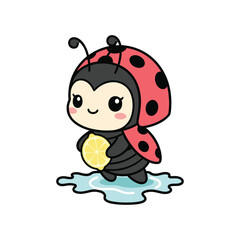 Obraz premium Cute ladybug cartoon character splashing in water with happy smile and polka dots