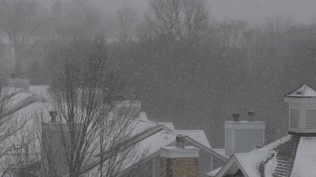 Winter Storm Gianna in Greenville, South Carolina. Strong Snow Blizzard in Winter, Greenville, South Carolina. Blizzard Strong Wind And Heavy Snow Lash Town. Heavy Snowstorm in Residential Area.