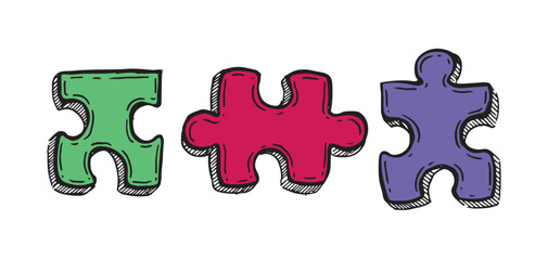 Autism Awareness Day, colorful Puzzle Design, hand drawn.	
