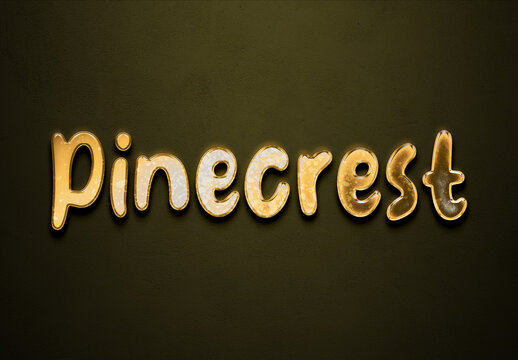 Old gold text effect of word Pinecrest with 3D glossy style Mockup.