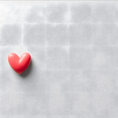White background In the lower left corner a small pastel light red heart stands out in three dimensions White background