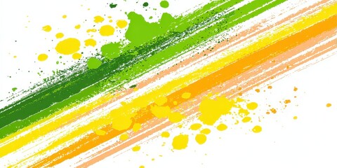 Abstract Diagonal Strokes With Green Yellow and Orange Splatters on White Background Energy Concept Fresh and Vibrant Palette Perfect For Modern Designs