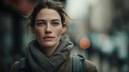 Fototapeta premium Contemplative Woman in Urban Setting