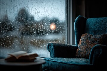 Digital detox routine minimalist window view with soft rain cozy environment for relaxation and reflection