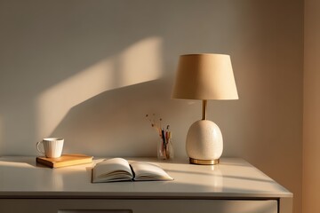 Digital detox routine simple clean workspace with notebook and desk lamp minimalist environment relaxing viewpoint