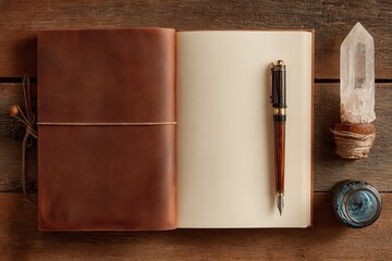 Digital detox routine journaling setup flat lay cozy home office topdown perspective mindfulness practice