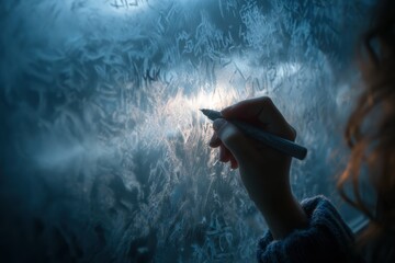 Digital detox routine hand tracing patterns on foggy window close-up view calm environment for mindfulness and creativity