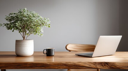 Digital detox routine for minimalist home office desk calm environment wide angle view inspiring productivity