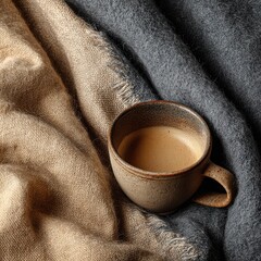 Digital detox routine with cozy textures and coffee relaxing home setup flat lay aesthetic soft environment calm viewpoint