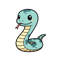 Fototapeta premium Cute cartoon green snake character smiling with tongue out isolated on white background