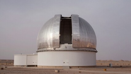 Fototapeta premium Large white dome-shaped observatory situated middle desert landscape surrounded sparse vegetation itself center frame curved