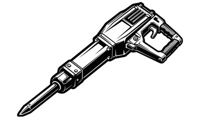 Jackhammer Demolition Tool Line Art Illustration, Isolated White Background