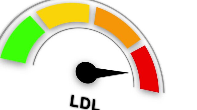 Animated LDL (bad cholesterol) / Low density lipoprotein level meter moving from high level to normal level for concept.