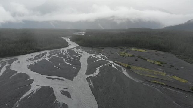 Aerial view of Exit Glacier Area with rivers and trees