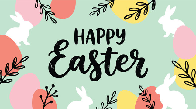 Easter Greeting with Bunny and Eggs Decoration.