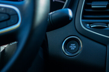 Vehicle Push-Button Ignition - Engine Start Stop Control in Modern Car Interior