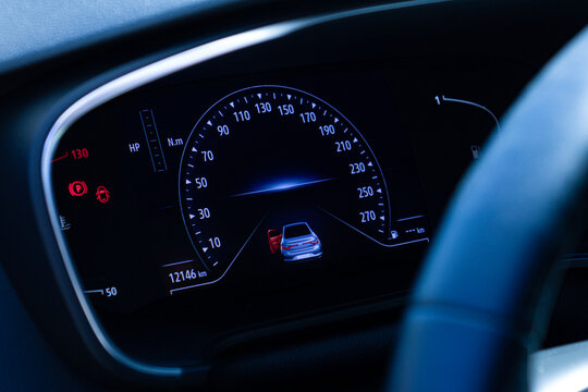 Modern Digital Instrument Cluster - Electronic Car Speedometer and Vehicle Status Display