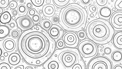 Fototapeta premium Black and white illustration of various sized circles on with detailed concentric rings