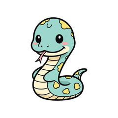 Obraz premium Cute cartoon green snake character smiling playful isolated on white background illustration