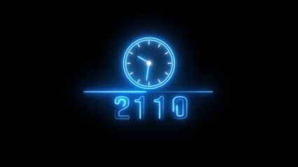 Blue neon clock icon illustration.  Neon light clock timer. Neon calendar clock. 