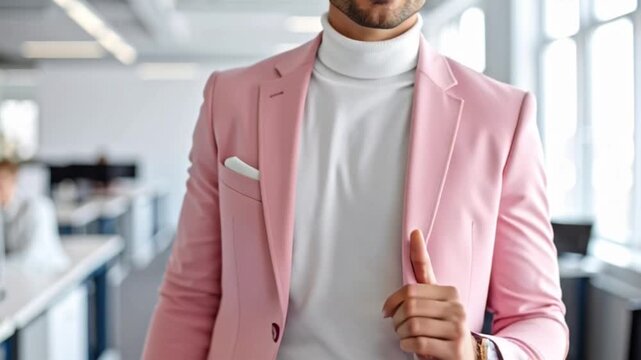 Junger Gesch&auml;ftsmann in einem rosa Anzug