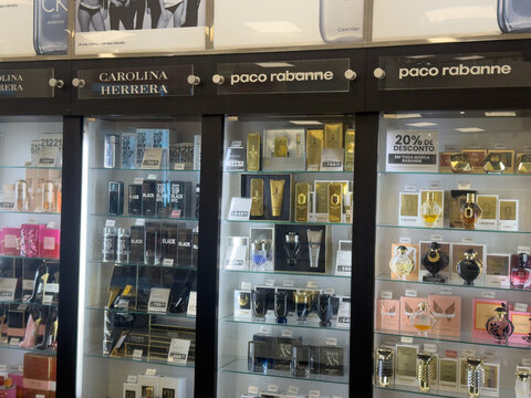BELO HORIZONTE, MG, BRAZIL, JANUARY 27, 2026 A display of luxury perfumes and fragrances in a high-end department store