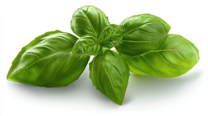 Fresh Green Basil Leaves On White Background In Natural Light Macro Shot Close Up Herb Ingredient Culinary Flavor Aroma Kitchen Cooking