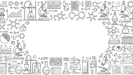 Obraz premium Science and laboratory icons border with various equipment and symbols
