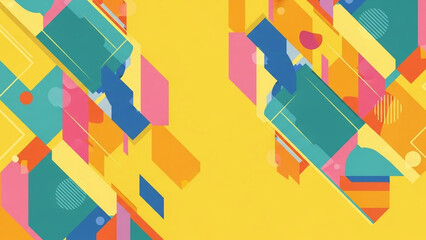 Abstract Geometric Shapes in Vibrant Colors with Bright Lighting on Yellow Background for Modern Design