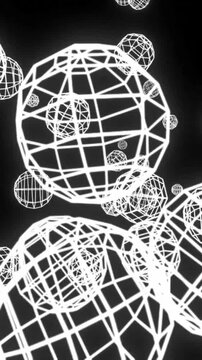white ico sphere wire glow motion graphics, animation, glow mesh sphere on black background