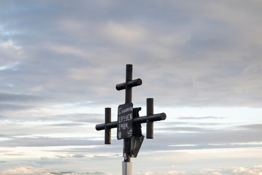 Cross at the top of Eagle Peak in Ajusco, Mexico City. Outdoor hiking