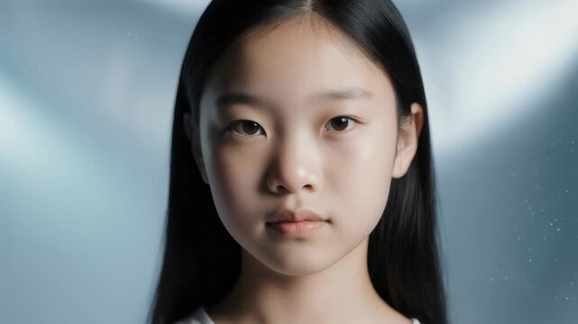 A simple portrait of a young Asian girl with a beautiful face and clean skin. An abstract colorful and elegant beauty concept.