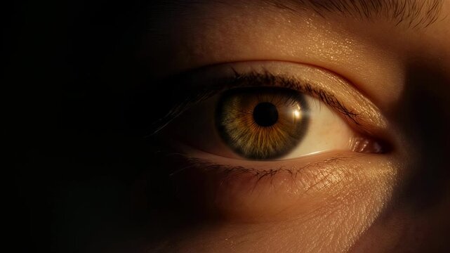 A professional simple close up of a human eye with dramatic warm lighting. An abstract colorful and elegant biological concept.
