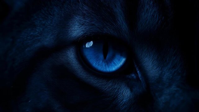 Cat's eye with captivating blue iris reflecting light, in an ultra-close-up shot