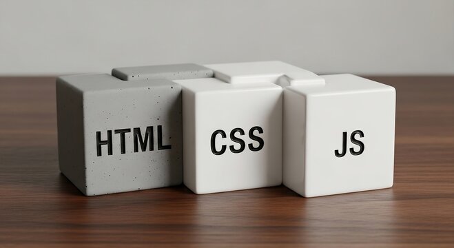 Minimalist Web Development Blocks with HTML CSS JS Laser Engraved Coding Concept