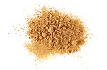 Red maca organic powder scattered isolated on white, top view	