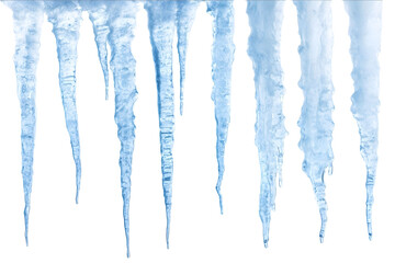 Set of frozen icicles isolated on white background