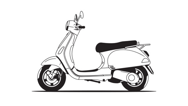 Minimalistic line drawing of a vintage scooter in side profile with clean curves and urban vibe.