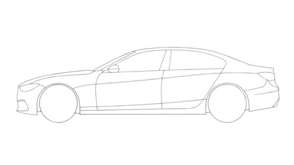 Fototapeta premium Side view line drawing of a modern sedan car in profile for a clean automotive illustration.