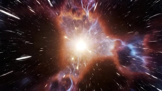 Traveling through star fields in space as a supernova bursts light (Loop).