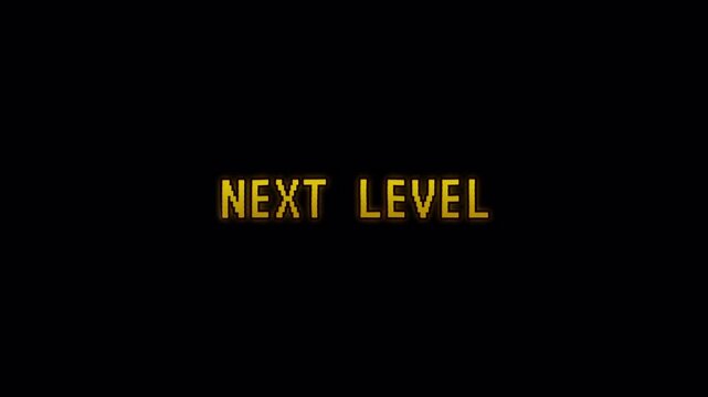 Next level retro gaming pixel art arcade video game achievement suitable for gaming intros, level up screens, achievement notifications, or nostalgic content.