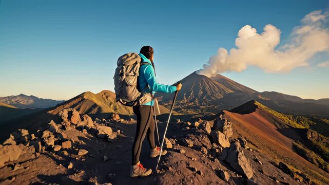 Woman Reaching The Top od the mountain