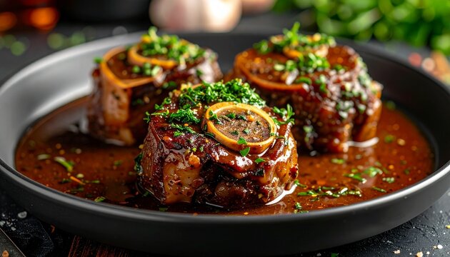 Osso Buco Milanese with Gremolata. Traditional Italian Food