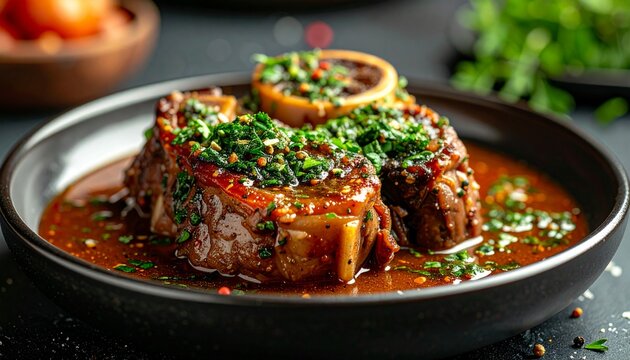 Osso Buco Milanese with Gremolata. Traditional Italian Food
