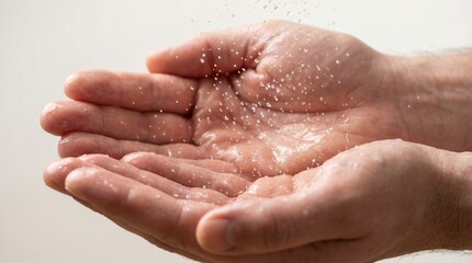 Fototapeta premium Macro Close-Up of Hands Applying Hand Sanitizer Gel
