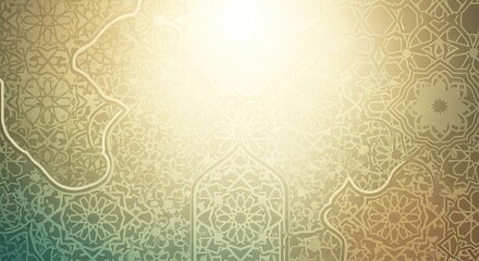 Islamic golden pattern radiating light, ornate design, ornamental, traditional motif, Arabic art style, cultural celebration, religion, spirituality.