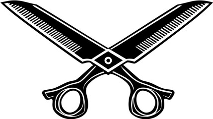 Black and white illustration of crossed shears with handles and sharp blades
